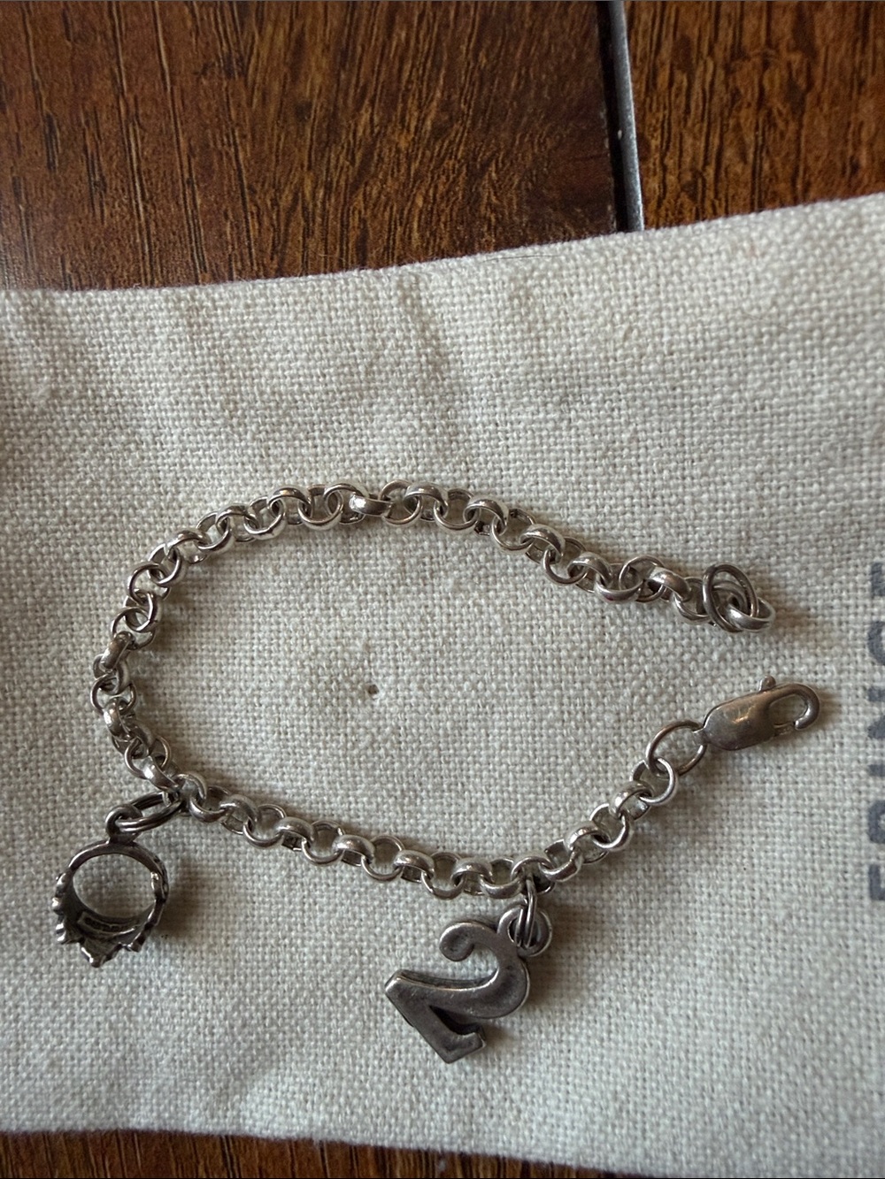 Silver-Tone Charm Bracelet with Number 2 and Ring Charm